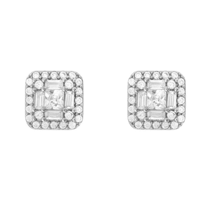 Luxury <b>Earrings</b> With Real Natural Round and Baguette Diamond <b>Earrings</b> in 925 Sterling <b>Silver</b> <b>Stud</b> <b>Earrings</b> - Product Image 1