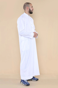 Qamis traditionnel et modeste pour hommes, style arabe, couleur unie, en coton et lin, respirant, léger, manches longues, décontracté, faible MOQ - Product Image 3