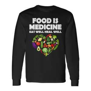 Camiseta de manga larga Food Is Medicine Eat Well Heal Well con diseño de verduras y corazón, unisex, para adultos, de algodón, con cuello redondo - Product Image 1