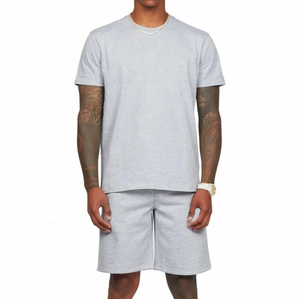 Ensemble short et t-shirt pour hommes Streetwear coton lavé et vieilli surdimensionné unisexe blanc ensembles d'été pour hommes - Product Image 1