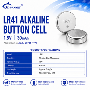 แบตเตอรี่กระดุมอัลคาไลน์ Sharxell LR41 AG3 <span class=keywords><strong>LR736</strong></span> 192 1.5V 30mAh ปราศจากสารปรอท สำหรับอุตสาหกรรม บรรจุภัณฑ์แบบขายส่ง - Product Image 1