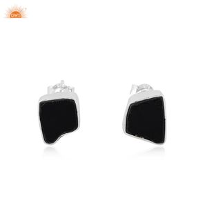 Trendy 925 Sterling Silver Stud <b>Earrings</b> with Natural <b>Black</b> Obsidian Gemstone Ethical Custom Jewelry <b>for</b> <b>Women</b> Manufacturers - Product Image 4