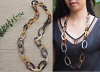 Collier vintage à perles en corne, unisexe, maillons ovales multicolores, luxe, 18 pouces, ensemble complet, toutes saisons, usage quotidien