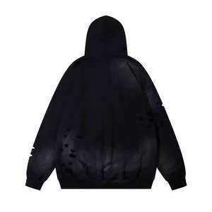 Oversized Pullover <b>Hoodie</b> for <b>Men</b> 100% Cotton <b>Thick</b> Fabric Thermal <b>Hoodie</b> with Distress Embroidery Drop Shoulder for Winter Work - Product Image 2