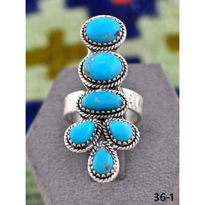 Bague ajustable artisanale du Sud-Ouest en turquoise Kingman, argent sterling et or rose 18 carats, sertie clos, cadeau pour pierres précieuses naturelles - Product Image 2