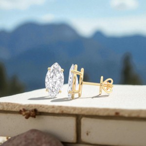 5.00 CT f/vs Marquise ชุดตุ้มหูแบบสี่ง่ามตัดเพชรสำหรับผู้ใหญ่ทำด้วยทองคำเนื้อแข็งสำหรับใส่ได้ทั้งชายและหญิง - Product Image 2