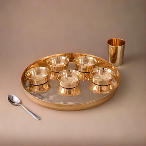 Ensemble Kansa Thaali de qualité supérieure avec assiette de 15 pouces en bronze indien fabriqué à la main pour des repas authentiques - Product Image 3