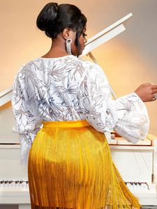 2024 col rond manches longues évasées Floral <span class=keywords><strong>voir</strong></span> à travers les femmes Blouses - Product Image 3