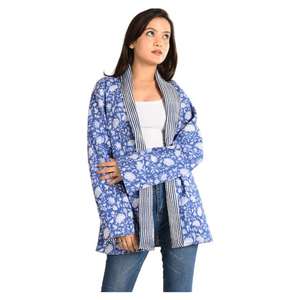 Autumn Boho Style Women's Cotton Quilted Jacket Floral Print Block Handmade <b>Coat</b> Reversible Casual Wear with Short Length - Product Image 1