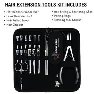 Kit d'outils professionnels pour extensions capillaires avec pince à sertir plate, crochet pour l'installation de perles, ciseaux et pinces bec de canard - Product Image 2