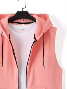 เสื้อกั๊กผ้าคอตตอนผสมโพลีเอสเตอร์แบบสั่งทำ OEM สำหรับผู้ชาย สีพื้น ระบายอากาศได้ดี เหมาะสำหรับใส่เป็นเสื้อคลุมช่วงฤดูใบไม้ผลิ เสื้อกล้ามมีฮู้ด - Product Image 4