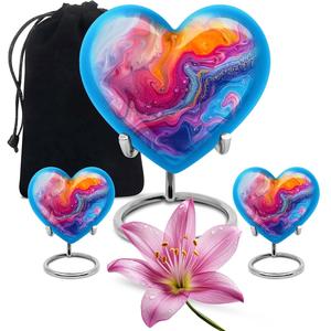 Urne souvenir Aurora Radiance, urne en forme de coeur, combo de 3 (urne de 10 pouces et urne souvenir ensemble de 2), - Product Image 1