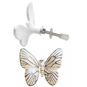 Venta caliente perillas de mariposa de cerámica blanca tiradores de manija de gabinete de cajón de hierro fundido para tocador de armario de dormitorio-diseño Industrial - Product Image 2