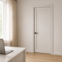Porte intérieure en bois style Shaker blanc crème, panneau unique, avec poignée noire mate pour chambre, salon, bureau