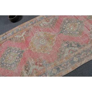 Tapis turc vintage 4,6x11.9ft rose vert patchwork tapis en laine à tissage plat pour décorations de salon - Product Image 5