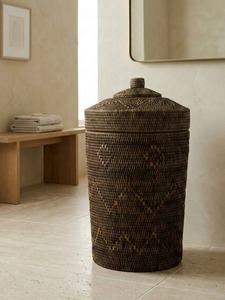 Panier à linge rond en rotin naturel - Rangement multifonctionnel moderne et écologique - Product Image 6