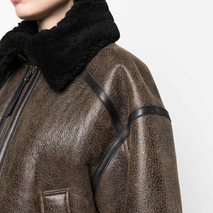 กระเป๋ามีซิปด้านหน้าแขนยาวผ้าคอตต้อนเชื่อมหนังสีดำน้ำตาลเข้มสำหรับฤดูใบไม้ร่วงฤดูหนาว - Product Image 6