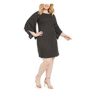 Abito da donna MSK taglie forti nero XL con maniche a campana, stampa a pois, lavorazione all'uncinetto, elegante, formale, con volant, lavabile, lunghezza al ginocchio, naturale - Product Image 1