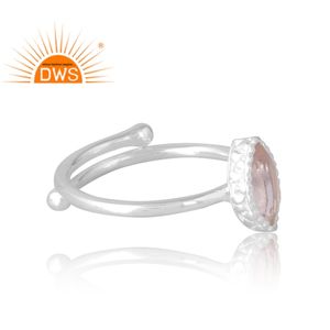 Anillo de piedras preciosas de cuarzo rosa Natural de Plata de Ley 925, joyería personalizada para mujer, regalo para ella - Product Image 4