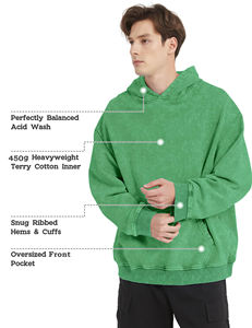 เสื้อมีฮู้ดผ้าฟลีซของผู้ชายผ้าคอตตอนเทอร์รี่ใส่สบายเป็นมิตรกับสิ่งแวดล้อมผ้าซักได้สีเขียวเหมาะสำหรับใส่ในฤดูใบไม้ร่วง - Product Image 4