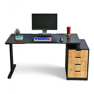 GD68087 Home Office Gaming Desk 150x70cm with Cabinet Legs and <b>Iron</b> Legs Rubberwood Frame MDF Surface Assembly Required - Product Image 1
