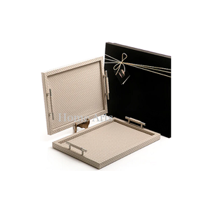 Classic Design Leather Serving Tray Set of 2 Different Sizes for Tea Coffee Serving in Home or Hotel - Product Image 2