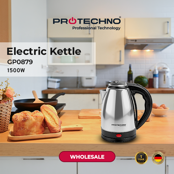 Protechno GP0879 1500W Stainless Steel Double Kettle 220V Automatic Shut-Off Boil-Dry Protection Household & Hotel Use