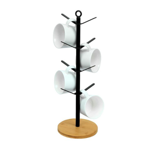 Rustic Metal Mug Holder Stand With Curved Hooks For Kitchen Countertop Tableware <b>Storage</b> Rack Single Tier Durable Design - Product Image 2