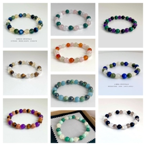 สร้อยข้อมือหินคริสตัลราศีเมษ 8 มม. ลูกปัดเรียบ ปรับขนาดได้ด้วยเชือกยางยืดสีเงิน ของขวัญบำบัดตามราศีสำหรับงานปาร์ตี้ - Product Image 2