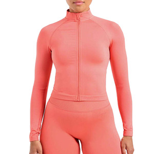 Veste de gymnastique à fermeture éclair pour femme coupe ajustée veste chaude de sport de yoga fitness avec traitement tricoté avec logo personnalisé - Product Image 4