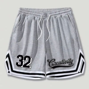 Pantalones cortos de gimnasio para hombre baratos al por mayor, pantalones cortos de entrenamiento físico de malla de playa de secado rápido con bolsillos de talla grande, cintura estampada de poliéster liso - Product Image 1