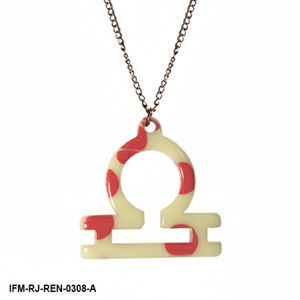 Collar de Resina con Signo del Zodiaco Libra, Colgante de Horóscopo con Lunares Rojos y Crema, Joyería con Símbolo de Balanza Inspirado en la Astrología - Product Image 4