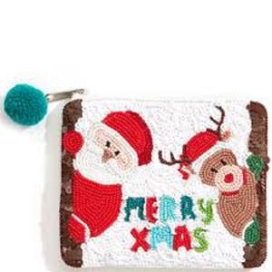 Vente en gros de sacs à main élégants brodés à la main Père Noël perlé porte-monnaie fermeture éclair pochette mode sacs à main pochette pour les fêtes de fin d'année - Product Image 6