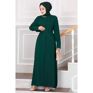 Vestido Hijab Plisado con Cuello Apedreado Cactus Verde - Product Image 5