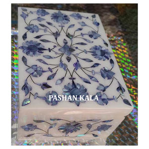Caja de mármol blanco hecha en la India, producto hecho a mano, diseño de trabajo con incrustaciones superiores, Cajas de Regalo de nácar azul a precio de fábrica - Product Image 1