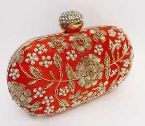 Red Zardozi Handwork <b>Clutch</b> Embroidered <b>Clutch</b> for <b>Wedding</b> - Product Image 5