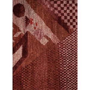 Alfombra Manchaha de Lana y Seda de Bambú con Patrón Geométrico Anudada a Mano en Rojo y Naranja - Para Uso Doméstico Les-2695 - Product Image 3