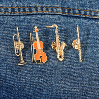 Broches amusantes en émail en forme d'instruments de musique : trompette, clarinette, saxophone, violon – Épingles dorées, badge d'orchestre symphonique