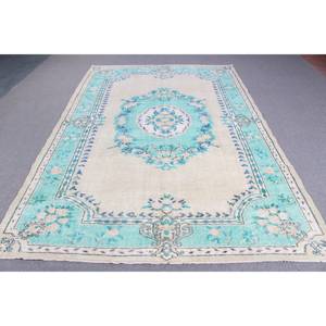 Alfombra Vintage, Alfombra Turca de 6.5x9.9 pies, Alfombra de Lana Azul y Blanca Estilo Suroeste - Product Image 1