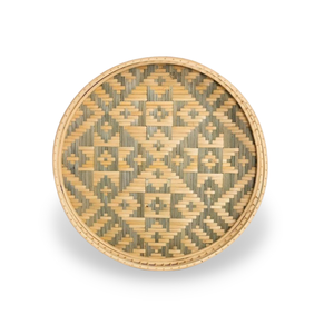 Bandeja redonda de bambú hecha a mano para servir, Material de ratán duradero con diseño rústico para comida y desayuno, Vecraft - Product Image 4