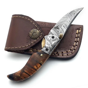 Venta caliente cuchillo de bolsillo plegable hecho a mano cuchillos de caza de acero de Damasco con mango de hoja de resina para mayoristas minoristas - Product Image 5