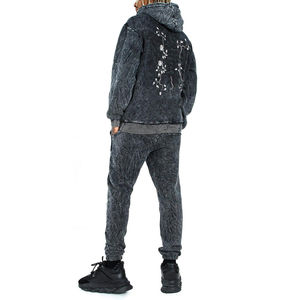 100% algodón de alta calidad lavado ácido acampanado pantalón chándal conjunto al por mayor hombres y mujeres Material duradero lavado ácido chándal para hombres - Product Image 2