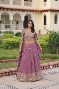 Commandez dès maintenant : Lehenga Choli de mariée de créateur en tissu Faux Georgette 2026 avec broderie de sequins et bordure en dentelle aux couleurs vives, pour femme, idéal pour les fêtes spéciales. - Product Image 4