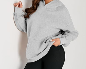 Sweat à capuche rayé imprimé pour femmes grande taille, poids lourd, avec logo sur le devant, pour l'hiver, col à capuche tendance - Product Image 4
