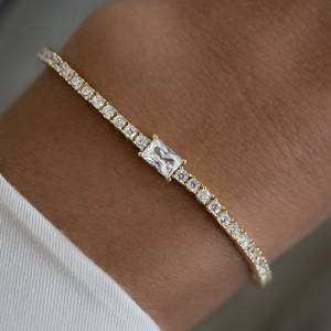 Women's New 18K Gold Plated <b>Tennis</b> Baguette And Round Cut Diamond <b>Bracelet</b> with Zircon Silver Plated <b>Fashion</b> Accessory for Gift - Product Image 4