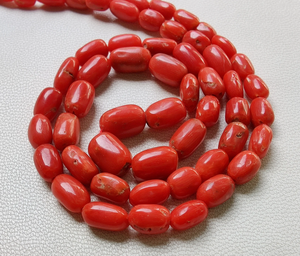 Cuentas de coral rojo con forma ovalada, cuentas de coral de 8X6 a 5X4 MM, hebra de 16 pulgadas, cuentas de coral al por mayor, cuentas de coral lisas, suministros de coral - Product Image 1