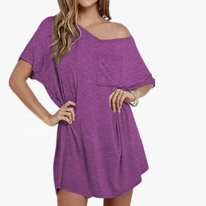 Latest Design Cotton Tshirt Dress Neck <b>Sleep</b> Lightweight Casual <b>Tee</b> Dress Pattern Length Size Solid Pattern Back Logo - Product Image 4