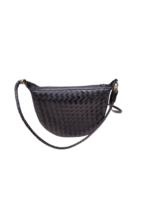 Bolso de mano tejido hecho a mano de cuero genuino para mujer, nuevo estilo Vintage, Color negro, capacidad media, tipo de cierre abierto con logotipo personalizado