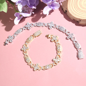 Pulsera de Plata 925 con Incrustaciones de Moissanita de Lujo, con Eslabones de Cruz y Ojo, con Piedras, Joyería Elegante y Moderna - Product Image 3