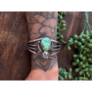 Emerald Valley Turquoise & Sterling Silver Cuff <b>Bracelet</b> Handmade by Navajo Artists Fashion Accessory - Product Image 2